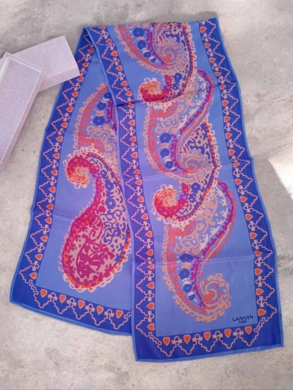 Lanvin Paris Royal Blue Paisley Silk Scarf Wrap